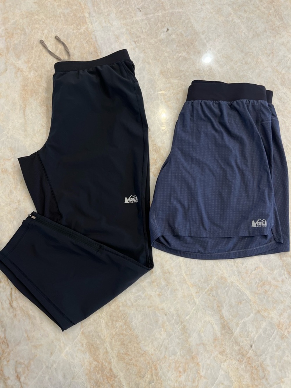 REI Co-op Running Pants Black Ankle Zip AND Swiflands 5” Running Shorts Men’s